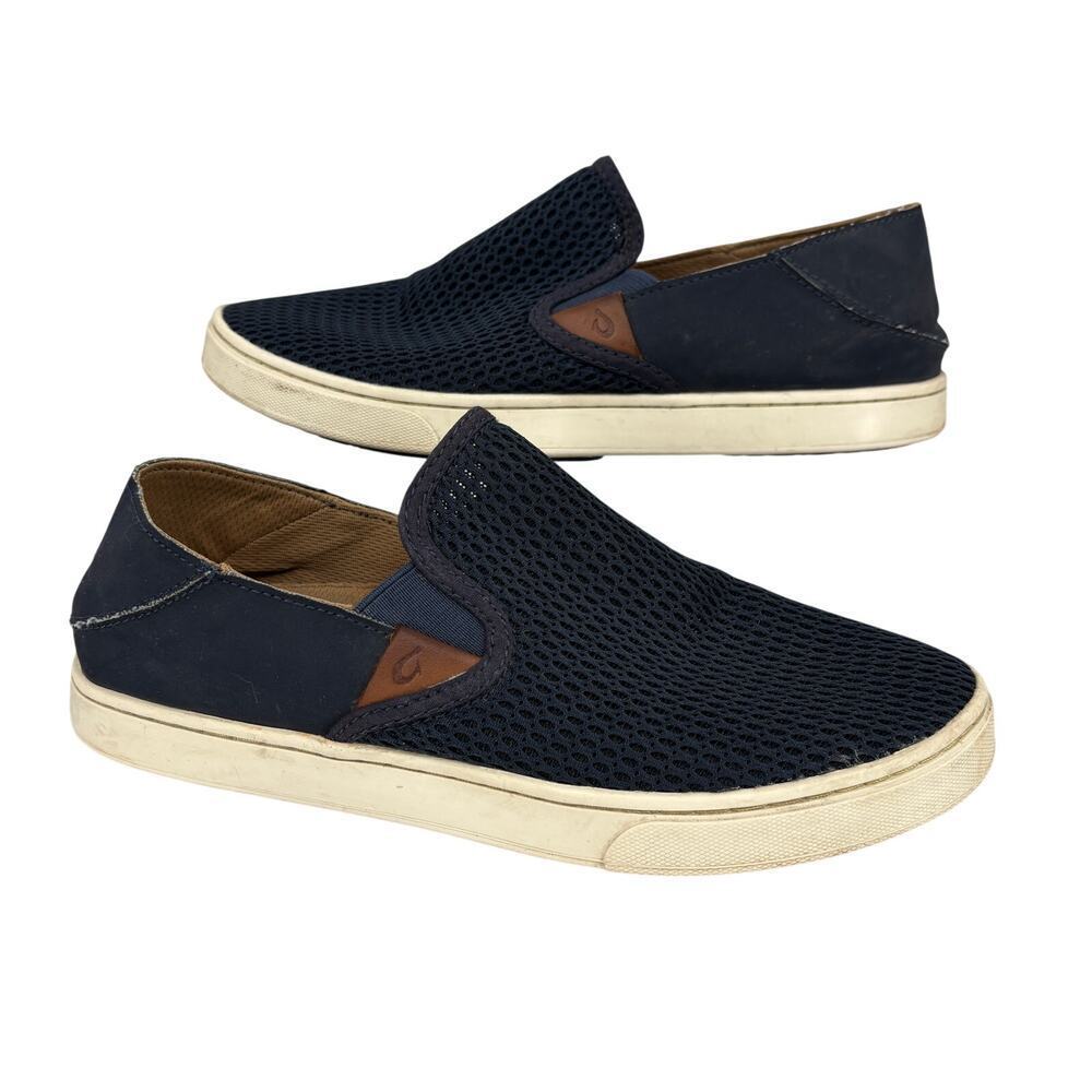 Olukai Loafer Size 7.5 Navy Blue Dede Peuea Mesh Slip‎ On Drop Heel Sneaker